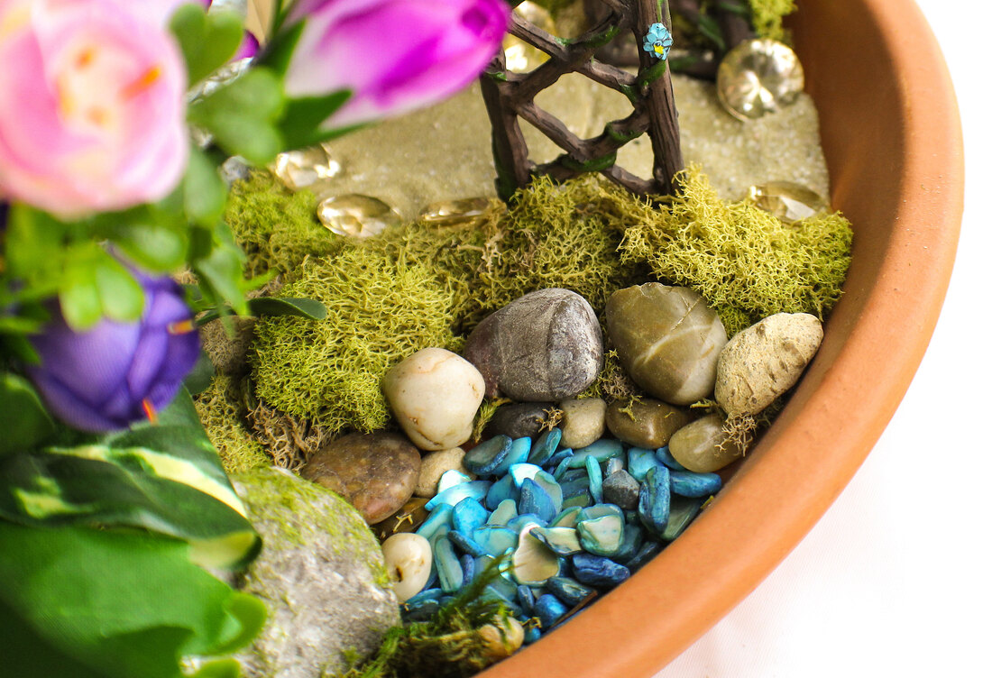Rock decor for an indoor fairy garden.