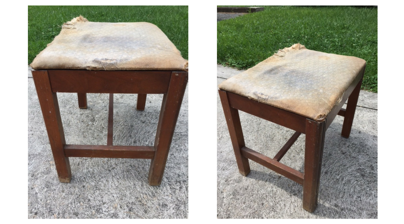 Images of thrifted foot stool before refurbishment.