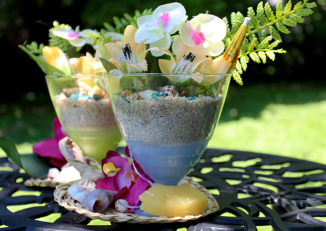 Repurposed dessert glasses with faux floral decor
