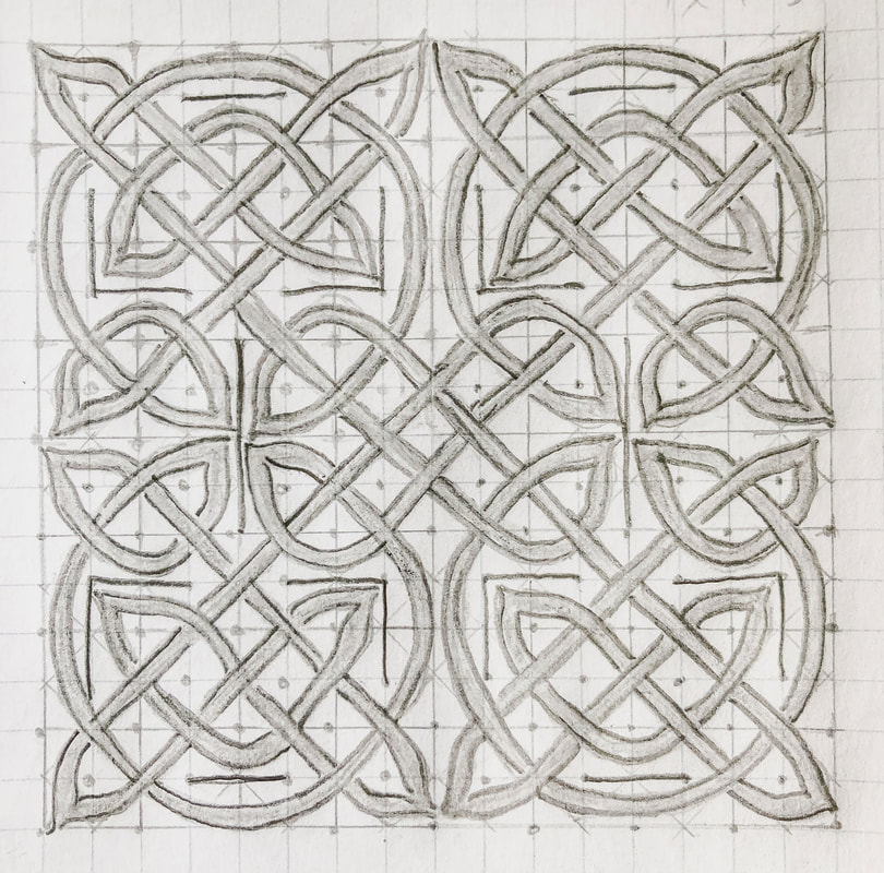 Celtic knot pattern drawn on grid paper.