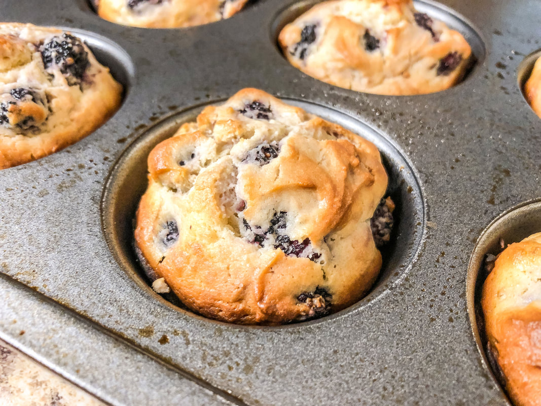 Freshly baked mulberry muffins.