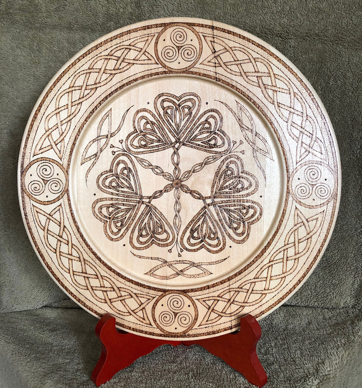 Celtic knotwork wood burned plate by Di's Studio Designs.