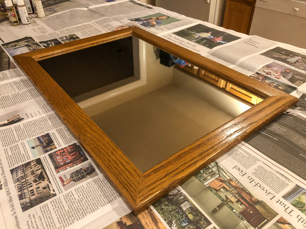 Thrifted mirror prepped for a DIY painting project.
