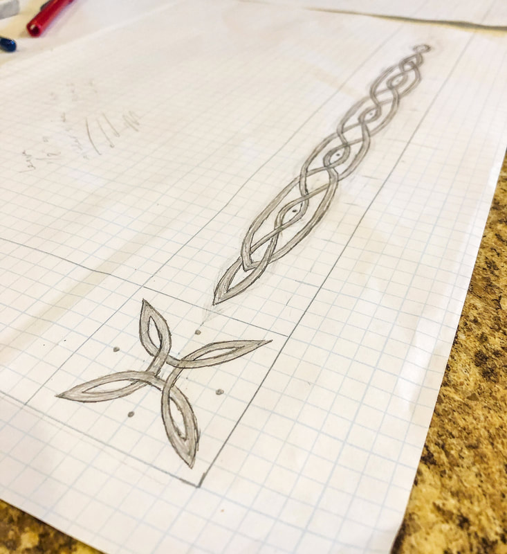 Celtic knot border drawing for mirror frame.