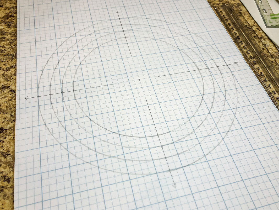 Concentric circles drawn on grid paper.