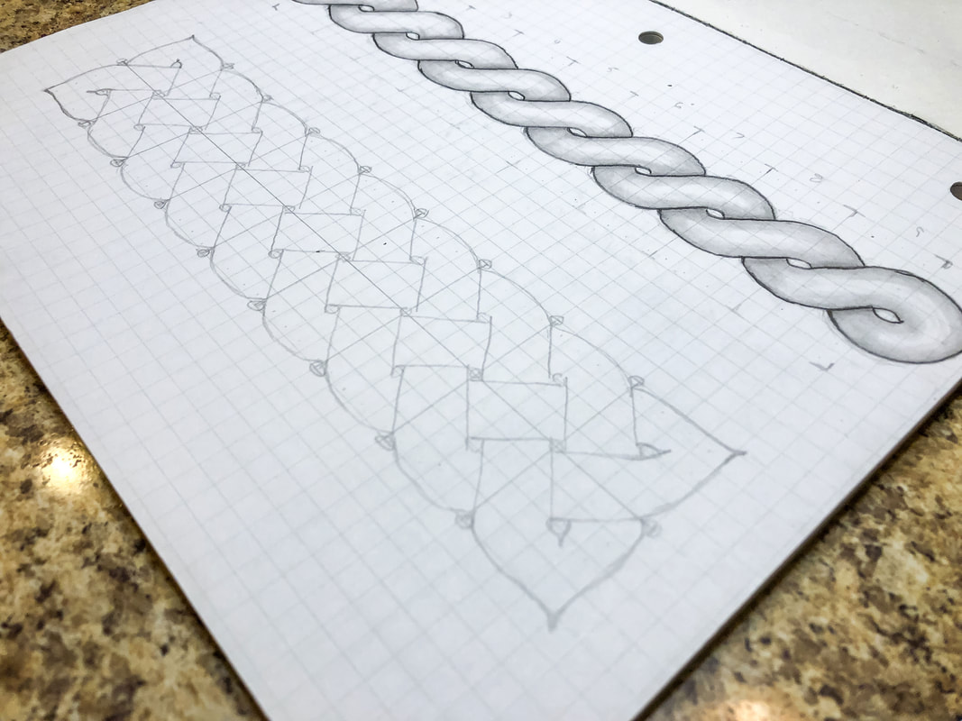 Pencil drawn knots on grid paper.