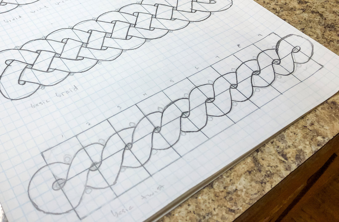 Grid paper with hand drawn twist and braid.