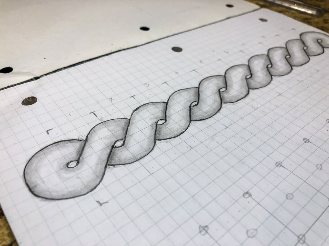 Grid paper with pencil drawn twist.