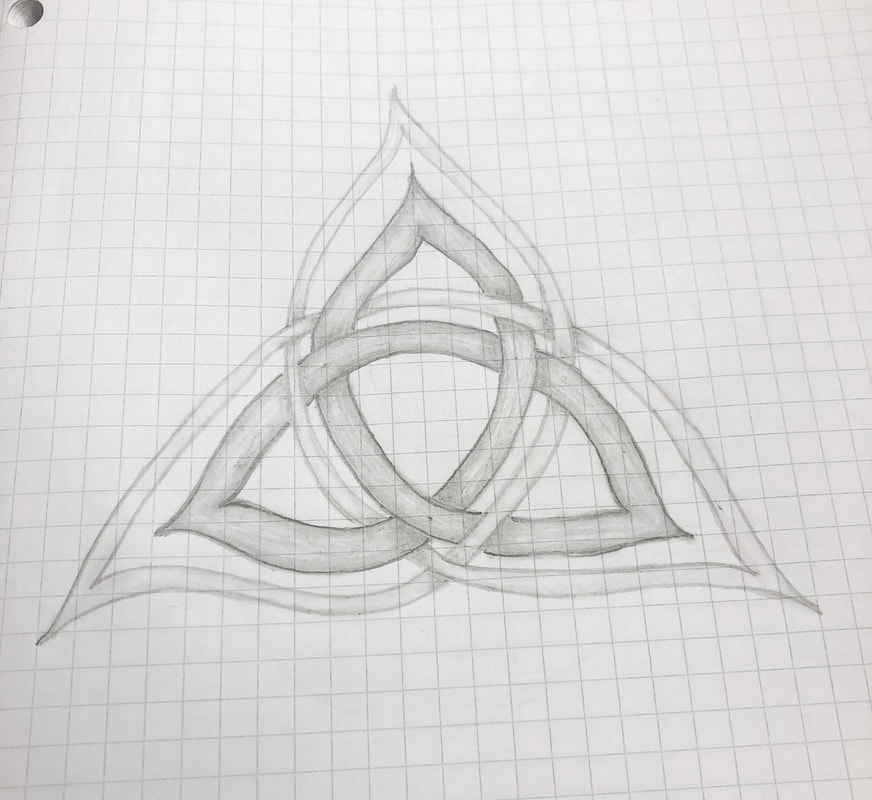 Two interlaced triquetras drawn in pencil