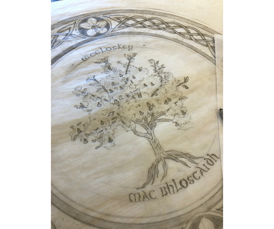 Hand drawn Celtic Irish design being prepped for a decorative plate