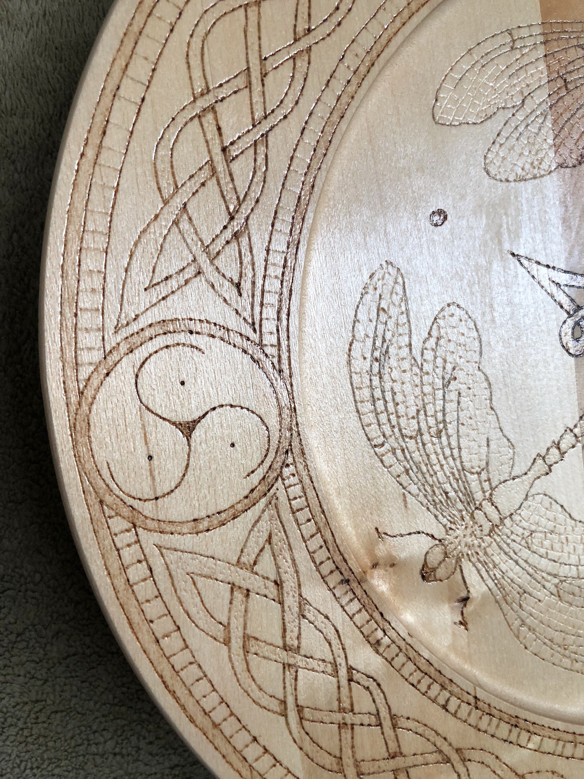 Celtic Dragonfly Wood Burned Decorative Plate