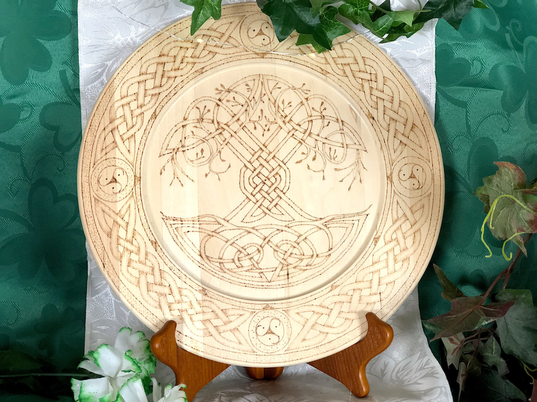 Celtic Tree of Life wood burned decorative plate