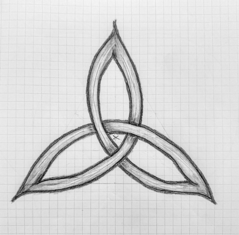 Pencil sketch of a triquetra knot.