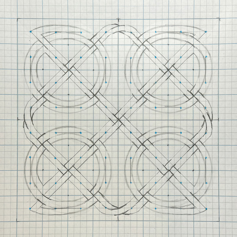 Drawing of a spiral knot pattern on grid paper