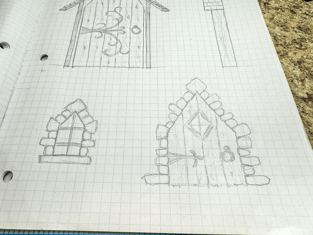 Sketches of medieval windows and doors.
