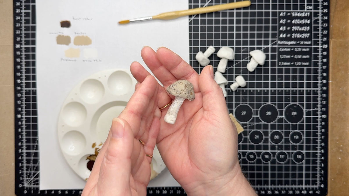 Handmade miniature mushroom made with air-dry clay.